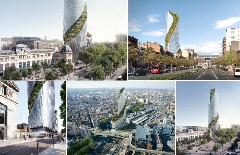 Vue aérienne du Gratte-Ciel Intesa Sanpaolo à Turin, exemple d'architecture moderne et durable de Renzo Piano